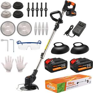 Cordless Weed Wacker, Ohey Electric Brush Cutter, Adjustable Pole Length Weed Eater, Foldable & Lightweight, 3 Blade Types, Battery-Powered Cordless Weed Eater for Lawn, Garden, Yard Work , Black 