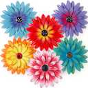 Zhehao 6 Pcs Metal Flower Wall Art Decor 8 Inch Sunflower Wall Decorations Hanging Outdoor Art Multicolored Handmade Metal Flowers Outdoor Decor(Cute Color)