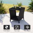 kinbor Small Outdoor Table - Tempered Glass Top Small Outdoor Wicker Side Table with Storage Shelf for Patio, Balcony & Porch, Durable PE Rattan & Iron Frame