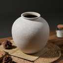 White Ceramic Vase - 7.8 Inch Rustic Farmhouse Vase for Home Decor, Round Modern Ceramic Vases for Living Room, Bathroom,Table, Holiday & Weddings (Stone White)
