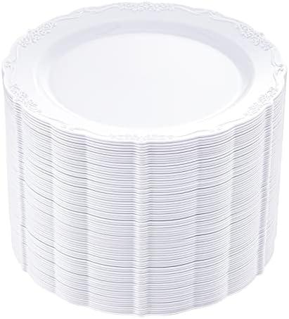 DaYammi 60PCS White Plastic Plates, Heavy Duty White Disposable Premium 7.5inch Dessert Cake Salad Appetizer Plates Hard Plastic Platos Disposable for Party Wedding