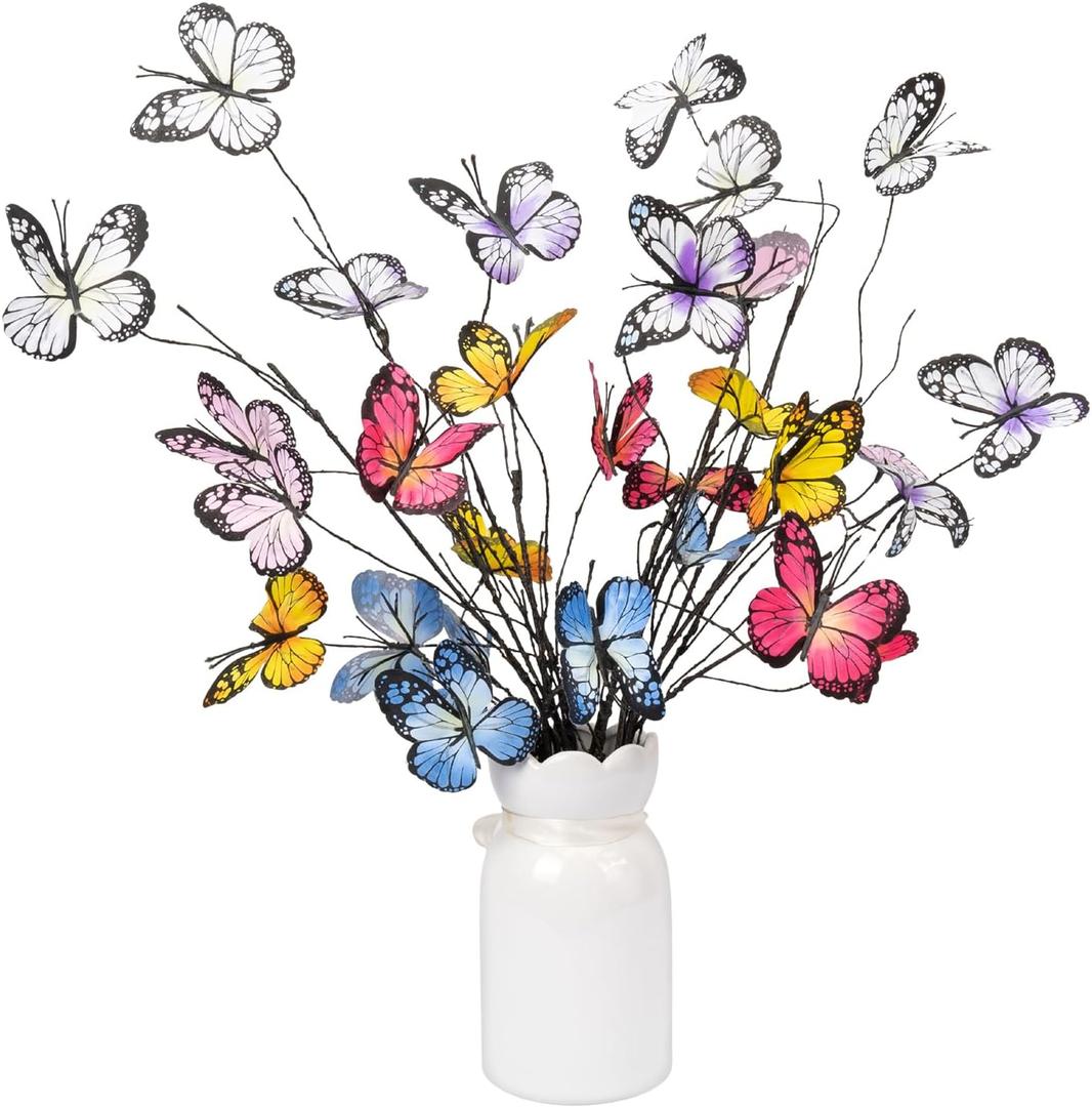 5 Pcs Artificial Butterfly Branches Butterflies for Crafts Vases Silk Butterfly Home Decoration Faux Stems Artificial Flowers for Outdoor Indoor Garden Porch Window Box Home(Colorful)