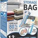 12 Pack Vacuum Storage Bags, Space Saver Vacuum Storage Bags, Vacuum Seal Bags for Clothing, Clothes, Comforters and Blankets, Hand Pump Included