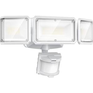 LEPOWER Battery Powered LED Flood Light Outdoor,1500LM Motion Sensor Security Lights, IP65 Waterproof,Wireless Flood Light Battery Operated,3 Head Motion Detector Light for Garage,Yard,Porch(White)