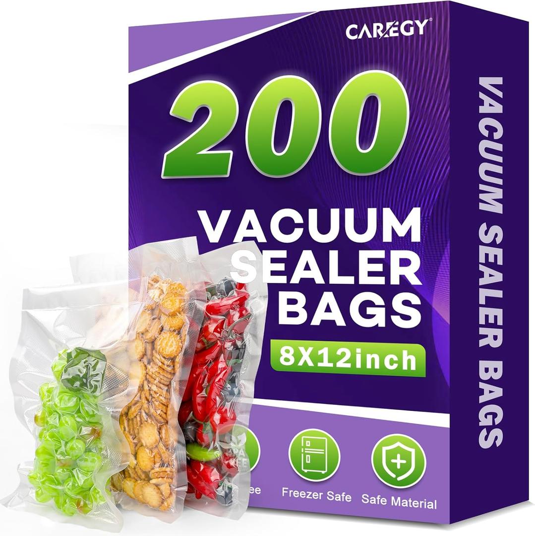 CAREGY Vacuum Sealer Bags 200 Quart 8" x 12" with BPA Free for Food Storage Meal Prep or Sous Vide