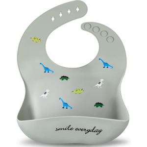 Accmor Silicone Baby Bibs, Waterproof Soft Bibs for Baby Girls Boys Feeding Eating, Silicone Baby Bibs with Large Pocket (Dinosaur)