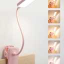 Pink Desk Lamp with Clamp Light,9 Brightness+5 Color Clip on Light,4000mAh Battery Rechargeable Desk Lamp Cute,48 LED Desk Light,Cordless Small Clip on Reading Light for Bed/Headboard/Bedside Table