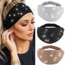 CAKURE Rhinestone Headband Black Wide Head Wraps Crystal Bling Headbands Elastic African Turban Stylish Yogo Exceise Hair Accessories for Women and Girls (Pack of 3) (set 2)