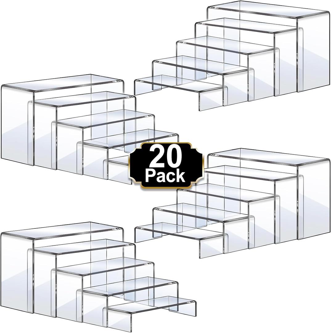 Aheroi Acrylic Risers, 20 Pcs 4 Set Display Stands, Clear Rectangular Risers for Decor, Cupcake Funko, Shoe Display (1-3-4-5-6IN)