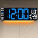 16.5" Large Digital Wall Clock with Remote Control, Auto-Dimming LED Display with Date Temp, Big Number Wall Mount Decor Clock for Seniors, Classroom, Dorm, Home, Office, Gym Blue