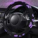 Car Pass Purple Butterfly Steering Wheel Covers, 14.5" to 15.5" Car Wheel Cover Universal Fit for Suvs, Small Trucks, Sedans, Cars for Cute Women Girly (Black and Purple)