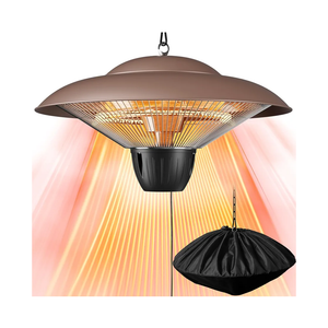 Patio Heater for Outdoor Use 1500W Electric Infrared Hanging Heater, Ceiling Mounted, Waterproof for Porch, Garage, Balcony, Overheat Protection Brown
