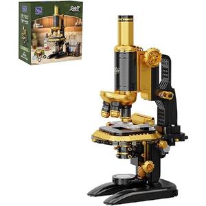 PANTASY Retro Microscope Building Kit for Adults, Antique Science Instrument Model with Mechanical Design, Brass Finish & Lab Accessories, Collectible Display Brick Set