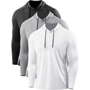 CADMUS Men's Workout Long Sleeve Fishing Shirts UPF 50+ Sun Protection Dry Fit Hoodies (Small, 096# Black, Grey, White, Pack of 3)