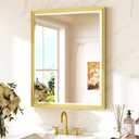 Keonjinn Brushed Gold Bathroom Mirror 24"x30", Beveled Edge Tempered Glass