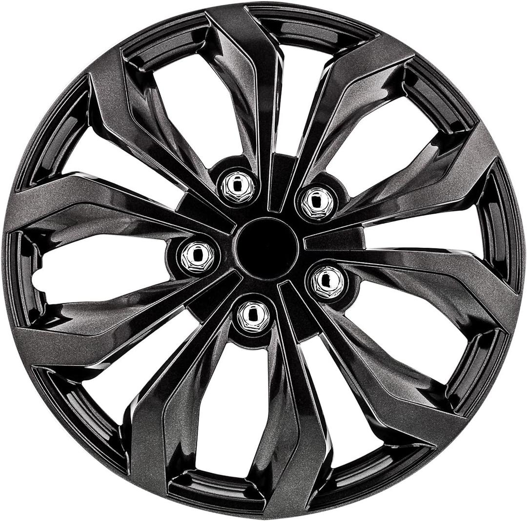 Pilot Automotive WH555-15GM-B 15 Inch Spyder Gunmetal Grey Hubcap Wheel Covers For Cars - Set Of 4 - Fits Most Cars