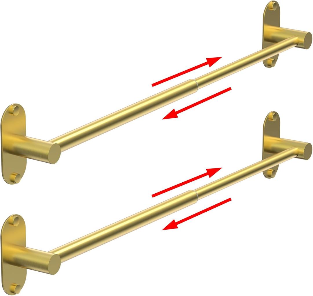 Towel Bar, Adjustable 14.4inch - 25.2inch Towel Rack, Self Adhesive & Wall Mounted for Bathroom Kitchen Hand Towel Holder Cloths Hanger SUS 304 Stainless Steel Organizer Single Bar (2, Gold)