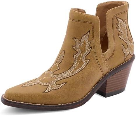 Western Cowboy Boots for Women - Durable Stack Heel and Ankle Style Cowgirl Boots - Comfortable Faux Leather Teen Girls & Women's Ankle Boots & Booties, Size: 10