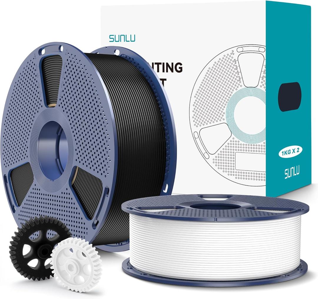 SUNLU PLA+2.0 3D Printer Filament 2KG, Upgrade PLA+ Filament 1.75mm, Tougher and Stronger, Dimensional Accuracy +/-0.02mm, 1KG per Spool, 2 Pack, 2KG Total, Black+White
