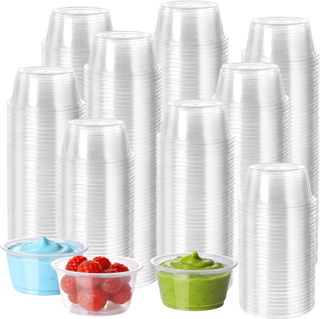 HOMIP 200PCS 2oz Disposable Plastic Portion Cups (No Lids), Small Mini Sauce Cups for Portion Control, Salad Dressing Cups, Airtight and Stackable Condiment Cups for Party, Holiday and Daily Use