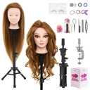 Mannequin Head with 80% Real Human Hair with Tripod Stand - 28" Makeup Cosmetology Manikin Doll Head for Hair Styling, Hairdressing Training Head for Braiding Practice Suitable for Hair Extensions (Brown &Tripod Set)