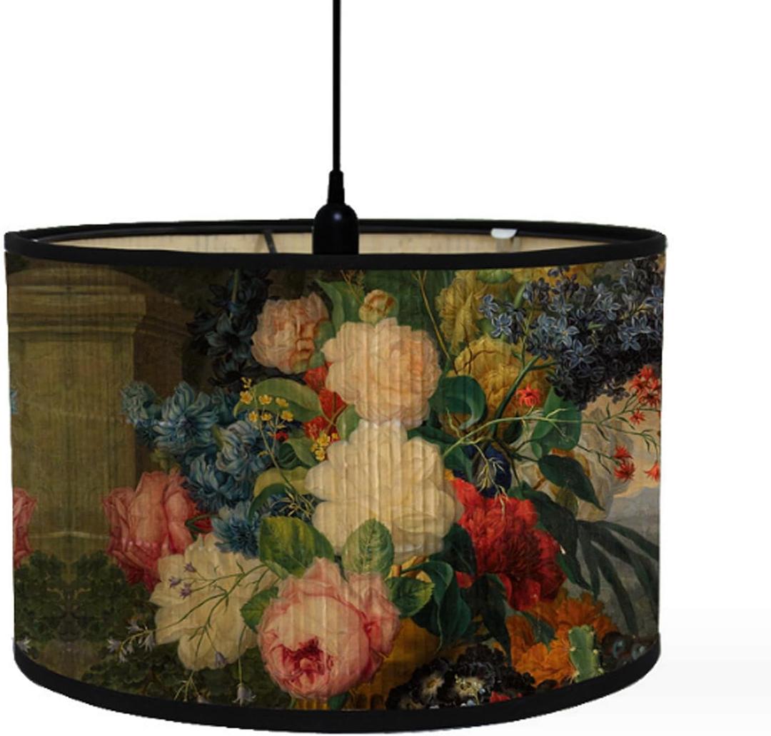 Crapyt Lamp Shades Print Oval Lamp Shade 11.81"7.87" Vintage Lampshades for Chandeliers and Floor Lamps Flower Pattern E27