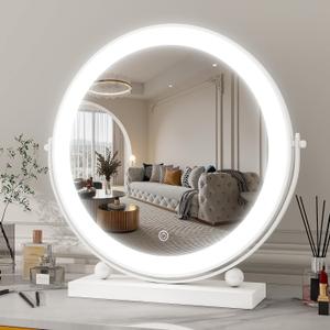 ROLOVE 13 Inch Vanity Mirror with Lights, Round Make Up Mirror with Lighting, LED Mirror Makeup Mirror with Lights for Bedroom Tabletop, Smart Touch Control, 360 Rotation (White)