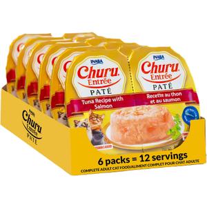 2 x INABA Churu Entree Pate Wet Cat Food Cup, Tuna Salmon, 6ct (EXP 01/28/28)