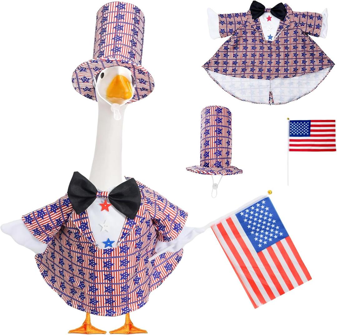 4th of July Patriotic Porch Goose Outfits, Labor Day 23" Garden Uncle Sam Costume for Lawn Yard Decor