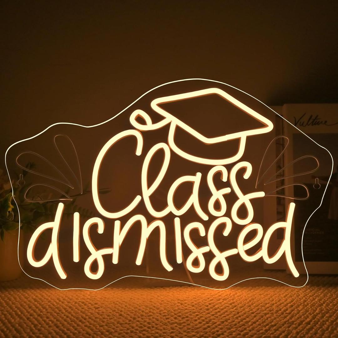 NOSUN Class Dismissed Neon Sign Class Neon Signs for Wall Decor, Warm White LED Signs for Classmates friends family, USB Neon Word Sign for Party Club Light Up Sign, The best gift for graduating friend