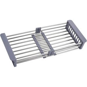 Sink Dish Drying Rack, Stainless Steel Drainer for 12.5"-20.5" Sinks, Kitchen Countertop Organizer for Dishes, Vegetables, and Fruits (Grey & Large Size) (Gray)