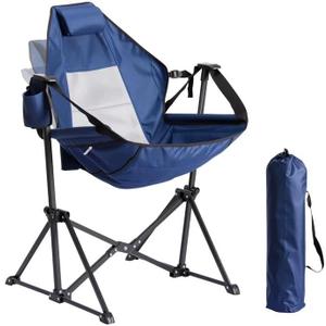 Outdoor Hammock Chair, Portable Swinging Camping Chair with Adjustable Back, Breathable Mesh High Back, Heavy Duty Supports 300 lbs, for Lawn, Backyard, Patio, Camping,Blue