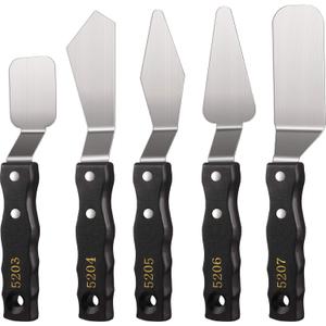 5-piece Large Palette Knife Set Stainless Steel Painting Knives with Wood Handles for Acrylic & Oil Painting Canvas Texturing, Impasto, Color Mixing Art Supplies for Artists and Beginners