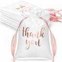 Sieral 50 Pcs Thank You Satin Gift Bags with Drawstring Jewelry Candy Pouches for Valentines Easter Wedding Baby Shower Birthday Holiday Party Thank You Bag for Gift Wrap(White, Rose Gold, 4 x 6 Inch)