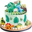 15PCS Cartoon Dinosaur Cake Toppers, Cute Dino Egg Leaves Grass Volcano Cake Decorations for Kids Birthday Baby Shower Dinosaur Animal Theme Party Supplies