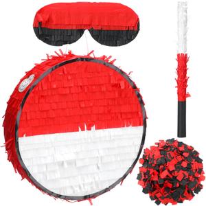 Lunmon Cartoon Animation Piata Red and White Ball Cartoon Birthday Party Favors Anime Themed Fiesta Decorations Piata with Batting Stick Eye Mask and Confetti for Video Nights Sports Team