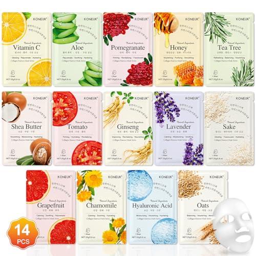 KONEUK 10 Pack Sheet Face Masks Skincare, Hydrating Face Masks Suitable for Dry Skin, Bulk Facial Mask Set for Women Skin Care, Face Mask Gifts Set for Face Spa