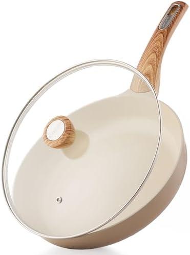 SENSARTE Ceramic Nonstick Frying Pan Skillet with Lid 9.5Inch Non Stick Egg Pan Omelette Pans, Non-toxic Kitchen Cooking Chef's Pan, Free of Intentionally Added PFAS/PTFE/PFOA, Induction Compatible