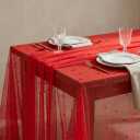 Horaldaily Red Pearl Red Gauze Tablecloth 60×84 Inch Rectangular, Spring Summer Tulle Lace Cheesecloth, Bridal Shower Table Cover for Wedding Birthday Table Decor