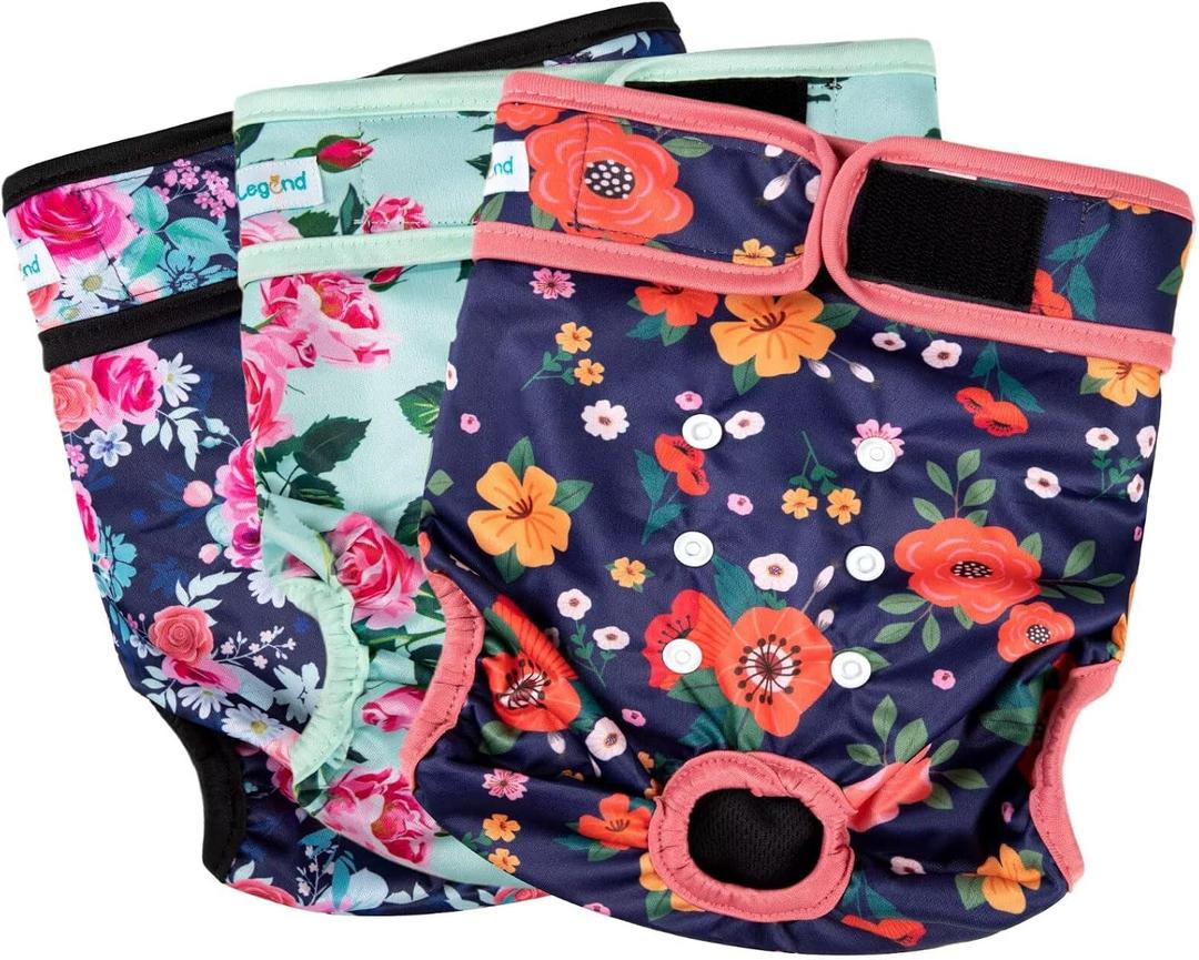 Paw Legend Washable Reusable Female Dog Period Diapers for Heat Doggie Puppy Diapers for Female Dogs (2 Pcs ,X-Small)