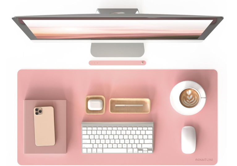 RENMTURE PU Mouse Pad, Faux Leather Large Desk Pad, Home Work Office Accessories, Non-Slip Desk Mat, Waterproof Gaming Pad Desk Blotter (32"x16", Pink) 