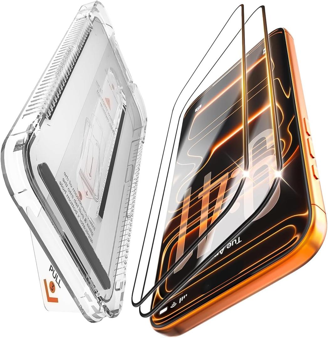 NeverBreak Screen Protector for iPhone 17 Pro, 9H+ Hardness Tempered Glass Protector for iPhone 17 Pro 6.3" 2025, 12FT Military Grade Protection [Scratch, Shatter, Drop Resistant] Full Edge Coverage Auto-Install, Durable Case Friendly, 2 Pack