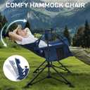 EVER ADVANCED Padded Hammock Camping Chair, Oversized Heavy Duty Swing Chair with Detachable Cup Holder, Portable Folding Rocking Camping Chair, Support Up to 400lbs, Blue, 31in x 20in x 51in