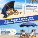 Beach Shelter Umbrella,2Pack UPF 50+ Large Camping Umbrella for Sports, Beach, Yard, Outdoor Activity, Windproof, Rainproof Canopy for Sun and Rain Protection, Dual Side Shelter Panel, Easy Setup