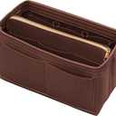 Purse Organizer Insert with Zipper Felt Bag Organizer Handbag Organizer Insert Bag in Bag Organizer with Key Chain for Tote Purse Bag Brown XLarge