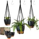 Bouqlife 3 Pack Self Watering Hanging Planters Macrame Plant Hangers with Indoor Flower Pots 10" / 8" / 7", 3 Different Size Hanging Basket, Plant Hanger with Hooks for Garden Home Decor Black Large