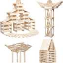 Wooden Plank Building Blocks 200PCS Sensory Toy for Kids, Montessori STEM Playset with Natural Pine Wood Creative Shapes for Educational Preschool Learning 3D Space Stacking Games for Boys Girls