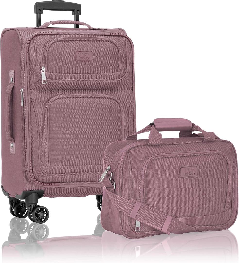 U.S. Traveler Rio Lightweight Softside Rolling Carry-on Suitcase, 4-Wheel Set, Mauve, 22"/14"