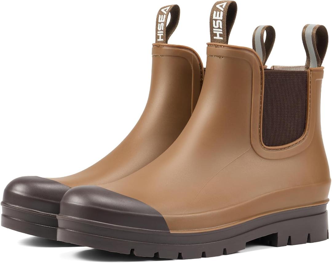 HISEA Women's Short Rain Boots Waterproof Chelsea Boots Fashion Ankle Rubber Garden Shoes Non-Slip Matte PVC Rainboots Lightweight Outdoor Work Booties for Gardening Farming Walking 9