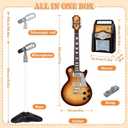 deAO Musical Guitar Play Set,Adjustable Height Microphone,Amplifier Set with Stand,Music Light Karaoke Music Toys Birthday for Kids Boys Girls, Brown 